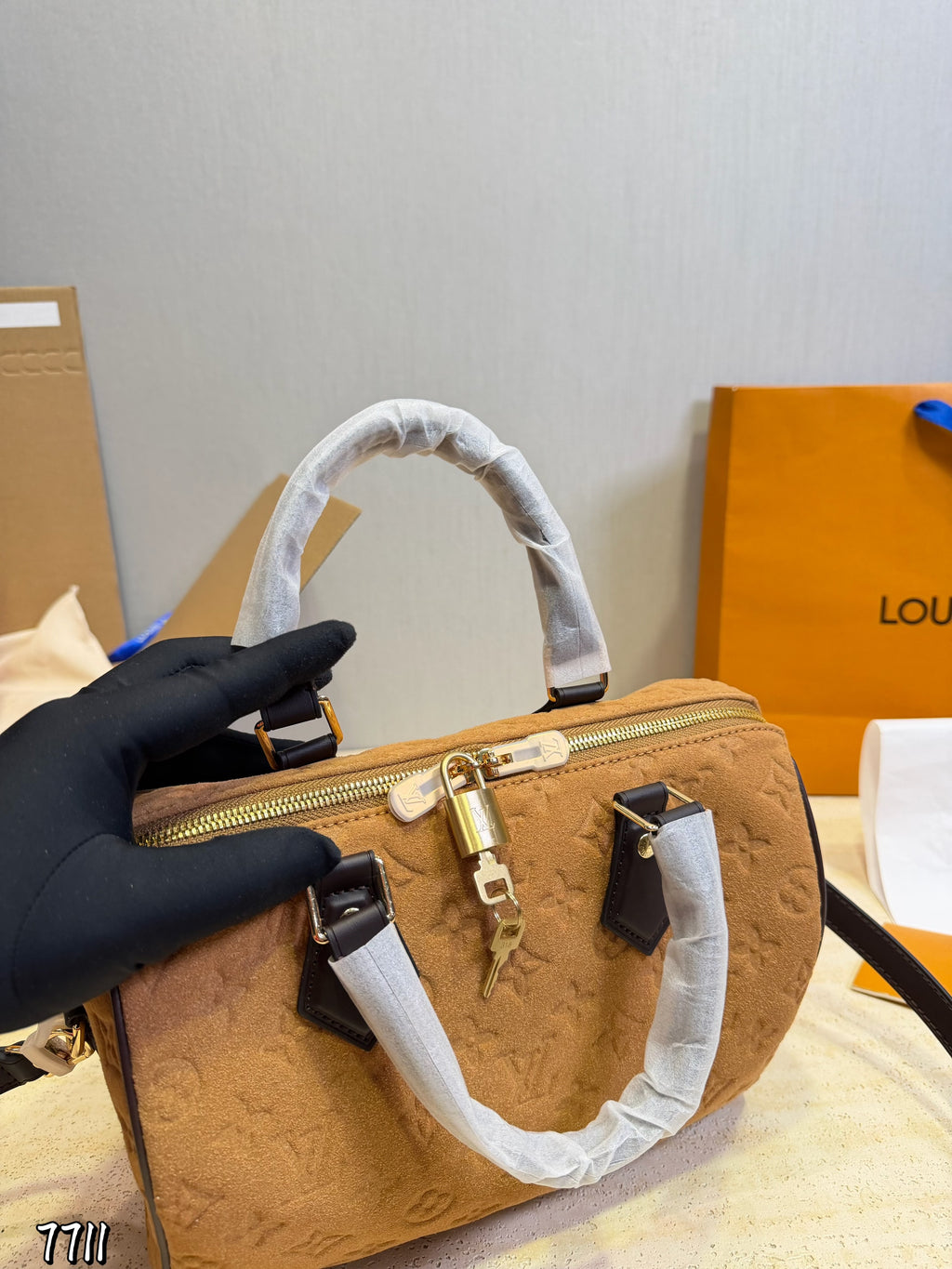 Suede Embossed Barrel Satchel — view 8
