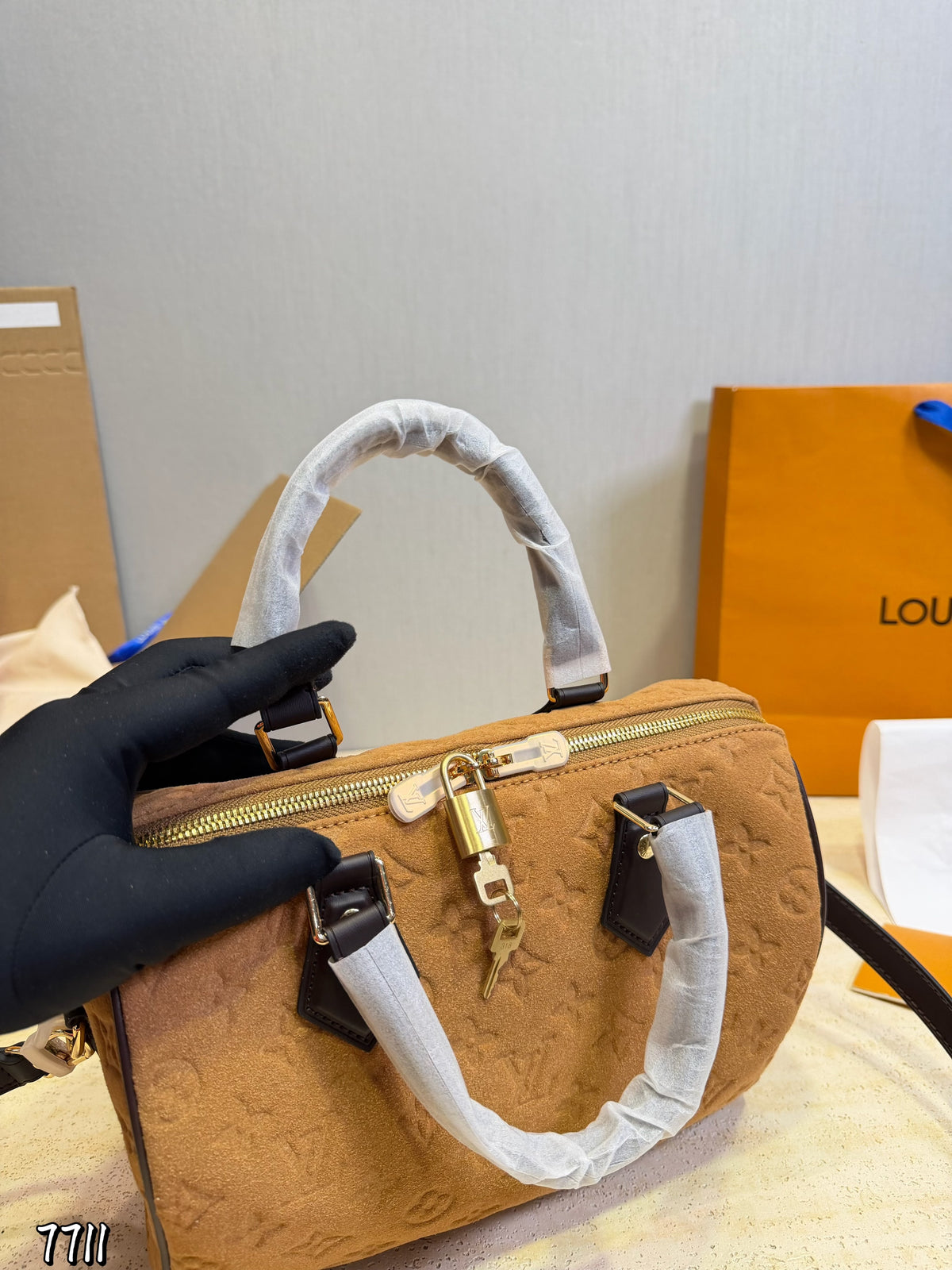 Suede Embossed Barrel Satchel — view 8