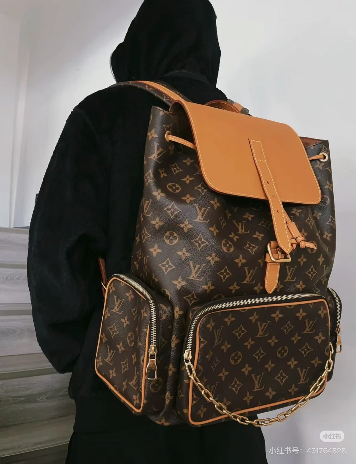 Monogram Flap Backpack with Front Pockets — view 6
