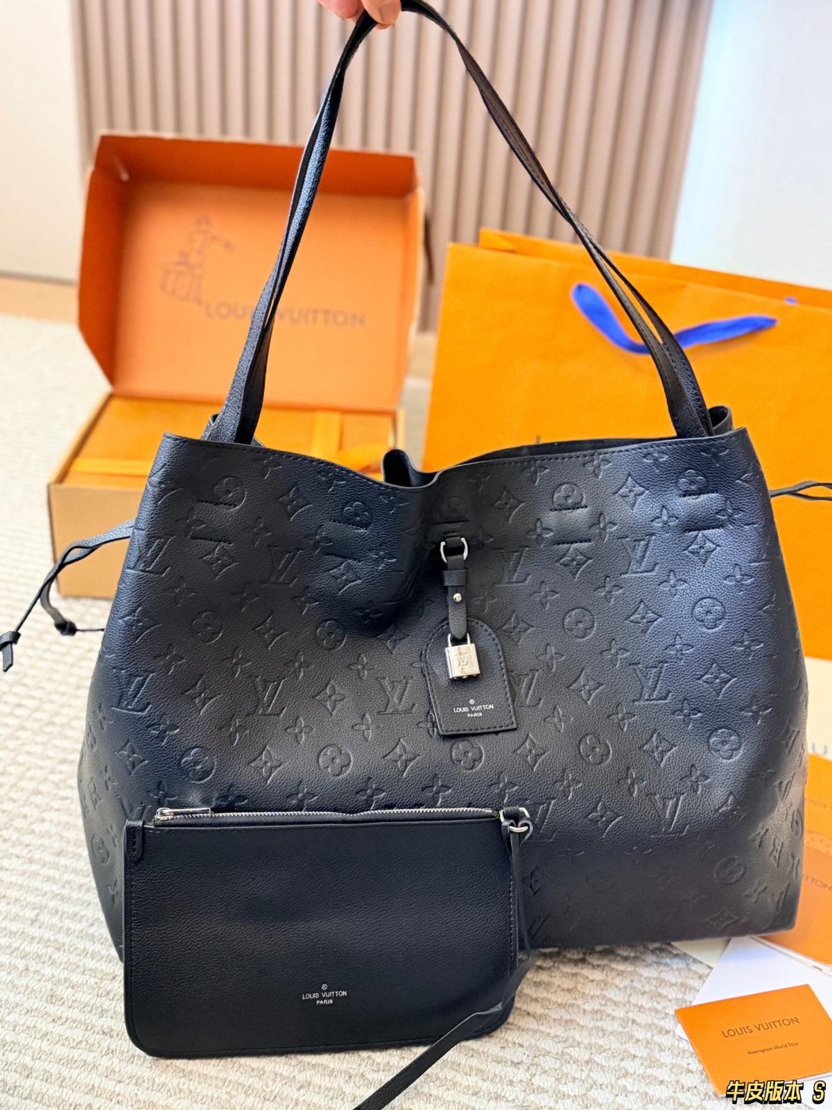 Embossed Leather Shoulder Tote — view 10