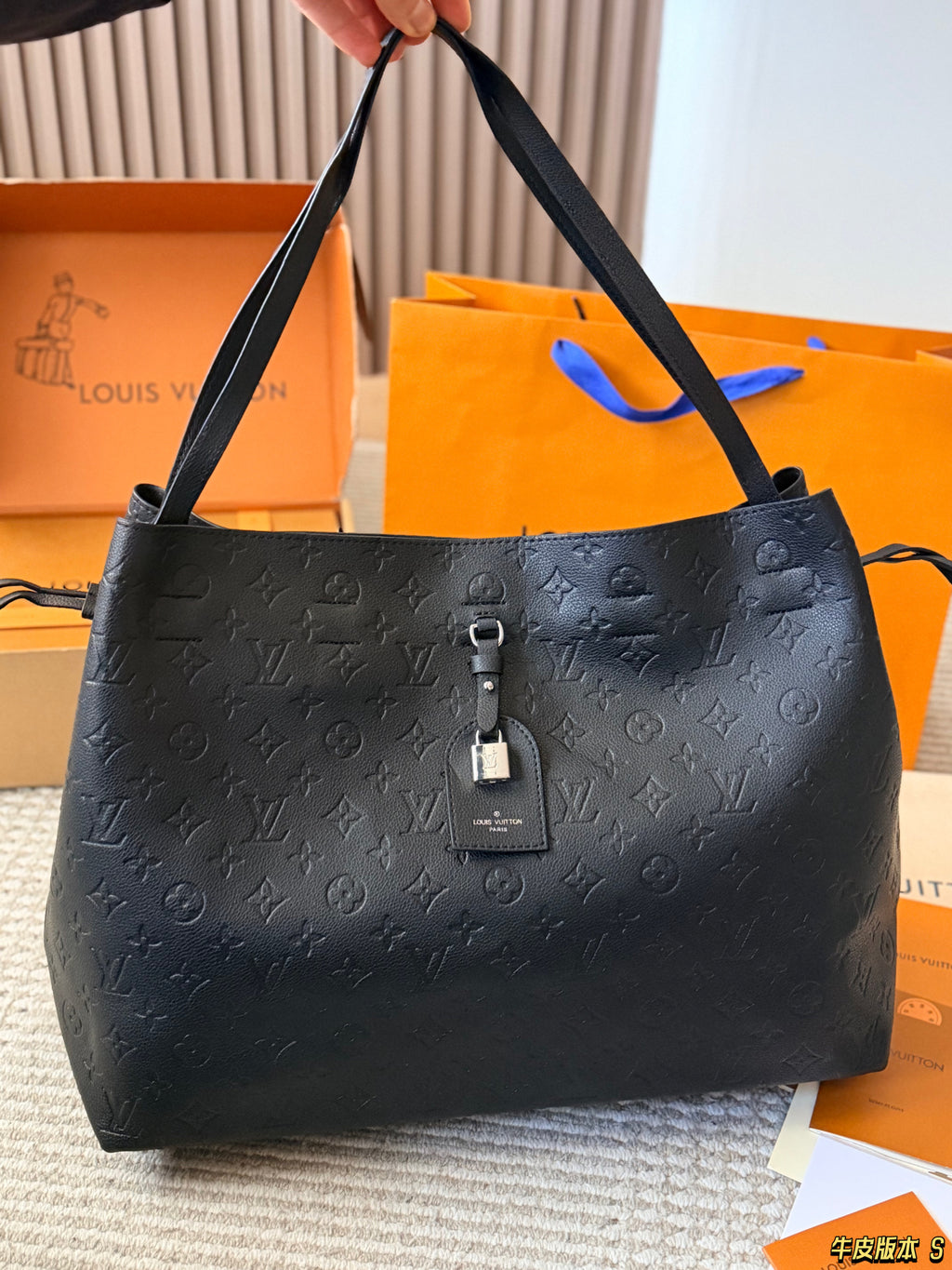 Embossed Leather Shoulder Tote — view 3