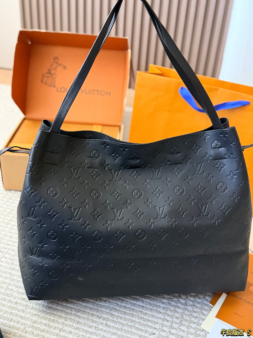 Embossed Leather Shoulder Tote — view 4