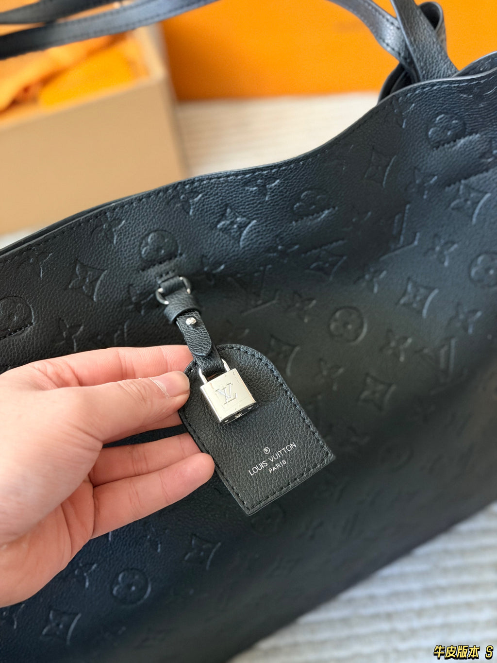 Embossed Leather Shoulder Tote — view 5