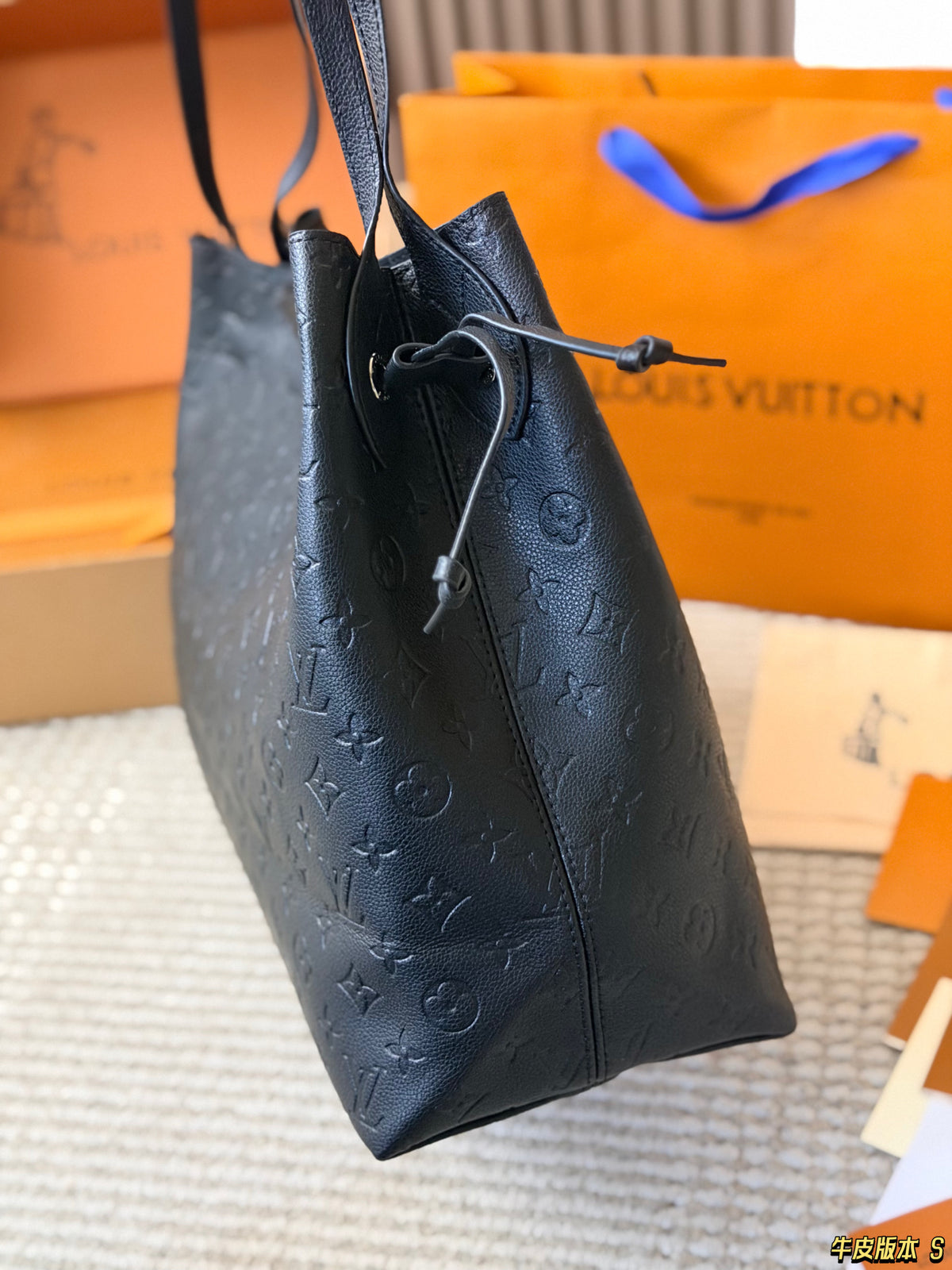 Embossed Leather Shoulder Tote — view 6