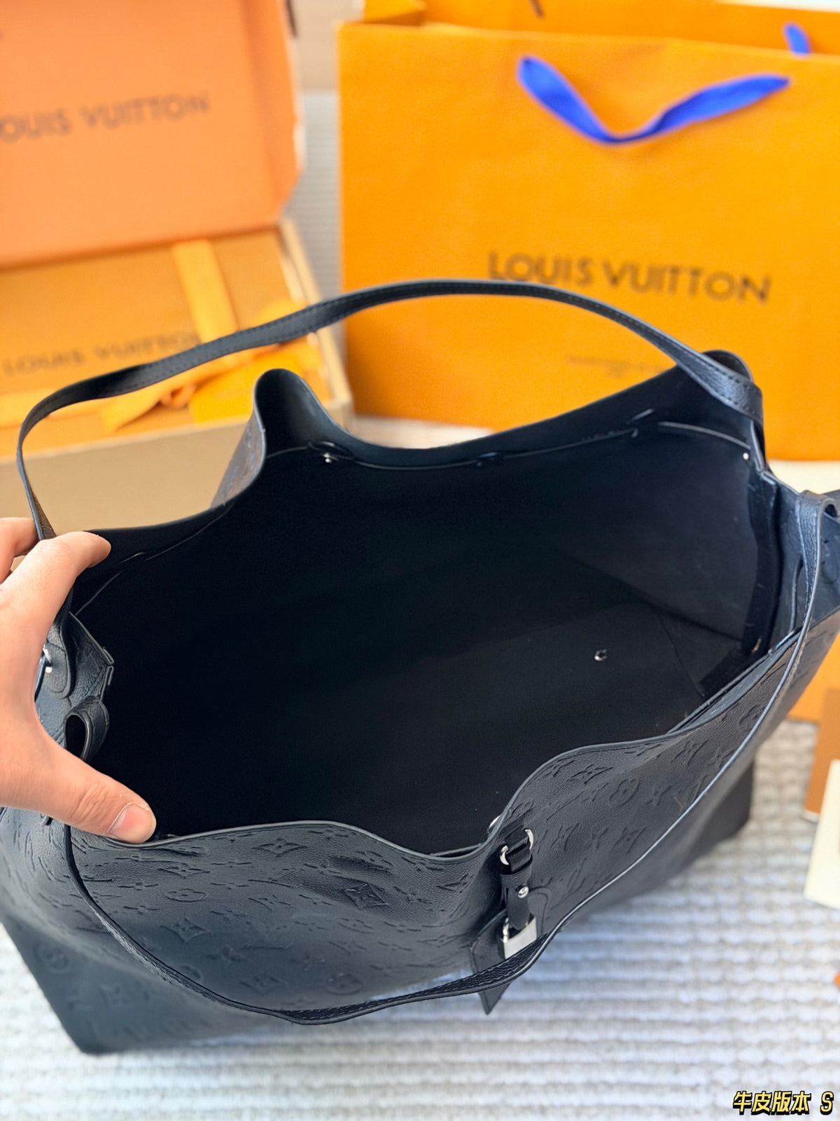 Embossed Leather Shoulder Tote — view 7