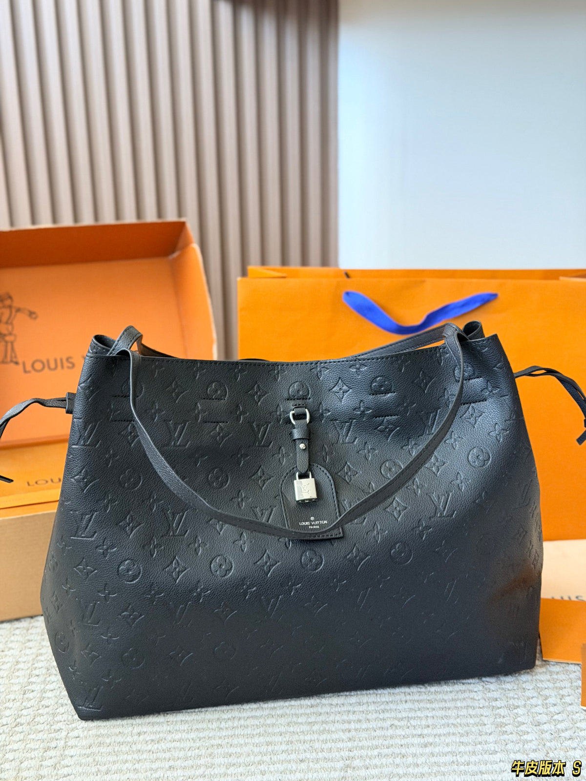 Embossed Leather Shoulder Tote — view 8