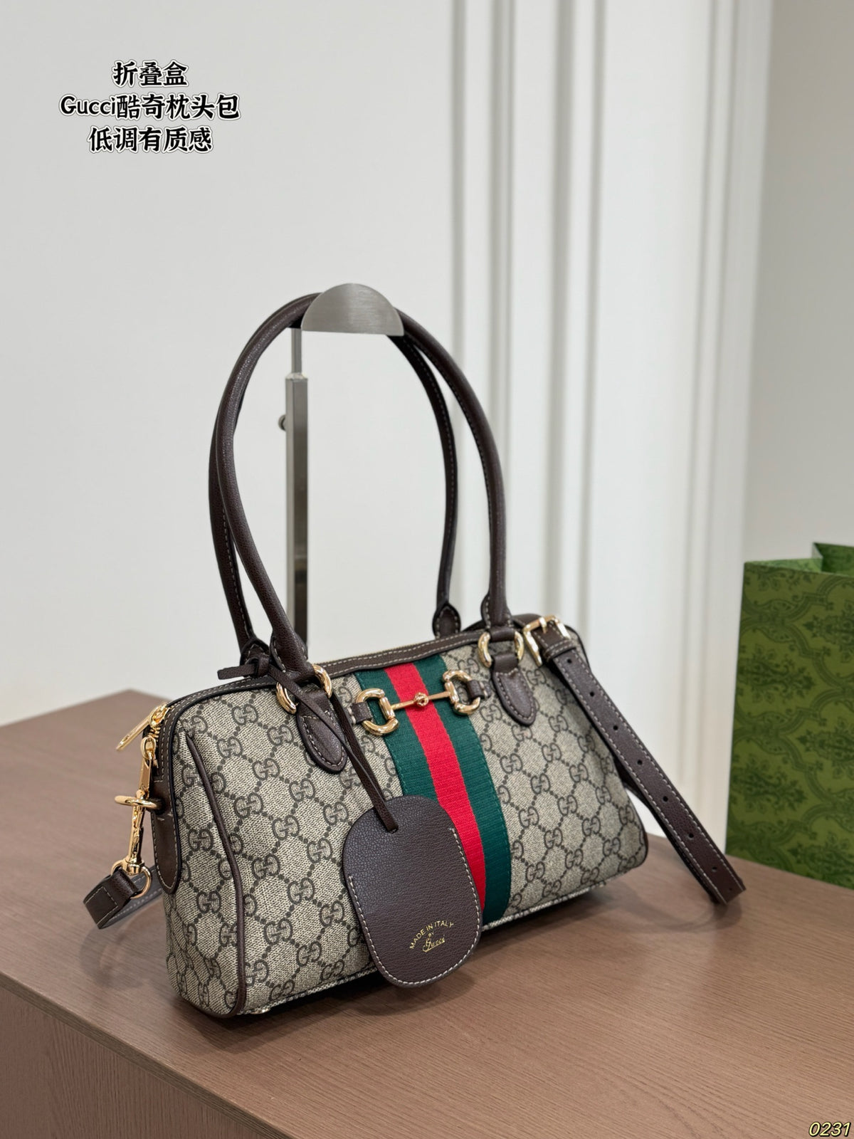 Striped Barrel Satchel with Long Handles — view 1