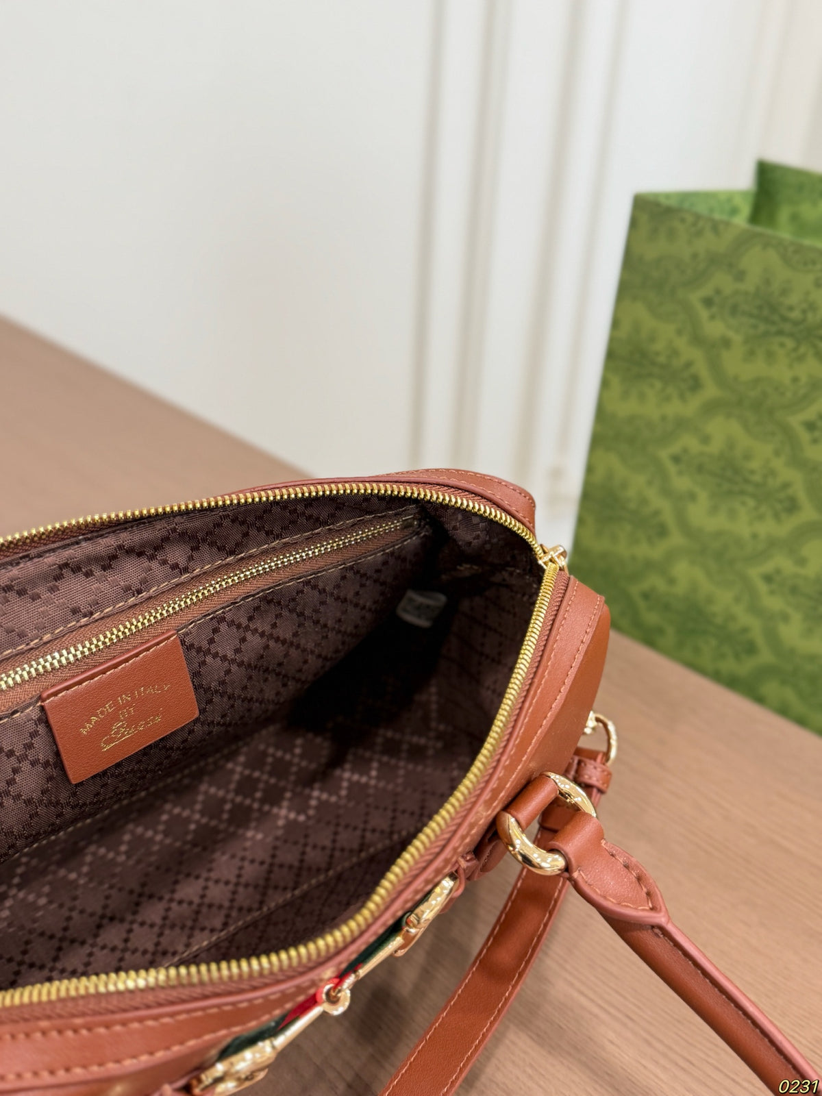 Striped Barrel Satchel with Long Handles — view 10