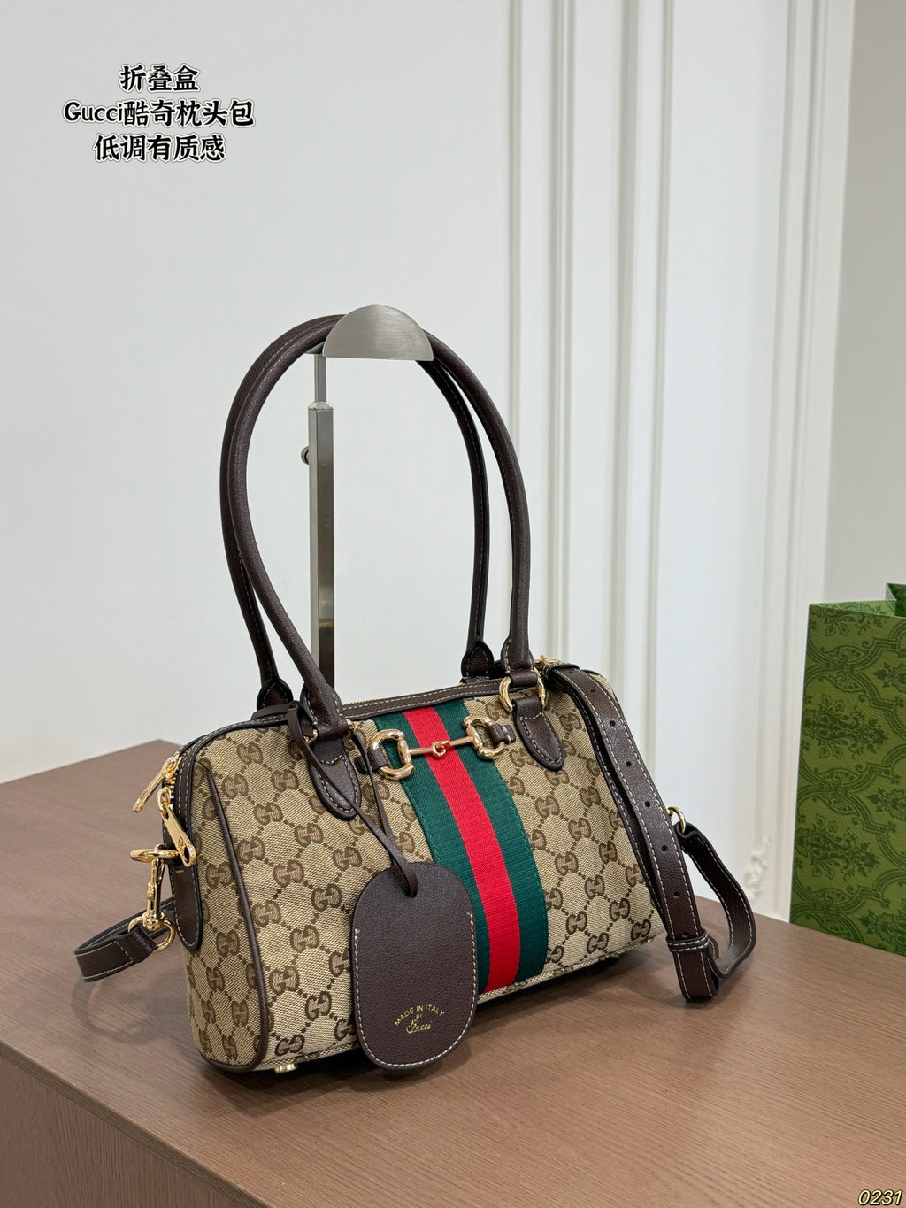 Striped Barrel Satchel with Long Handles — view 2