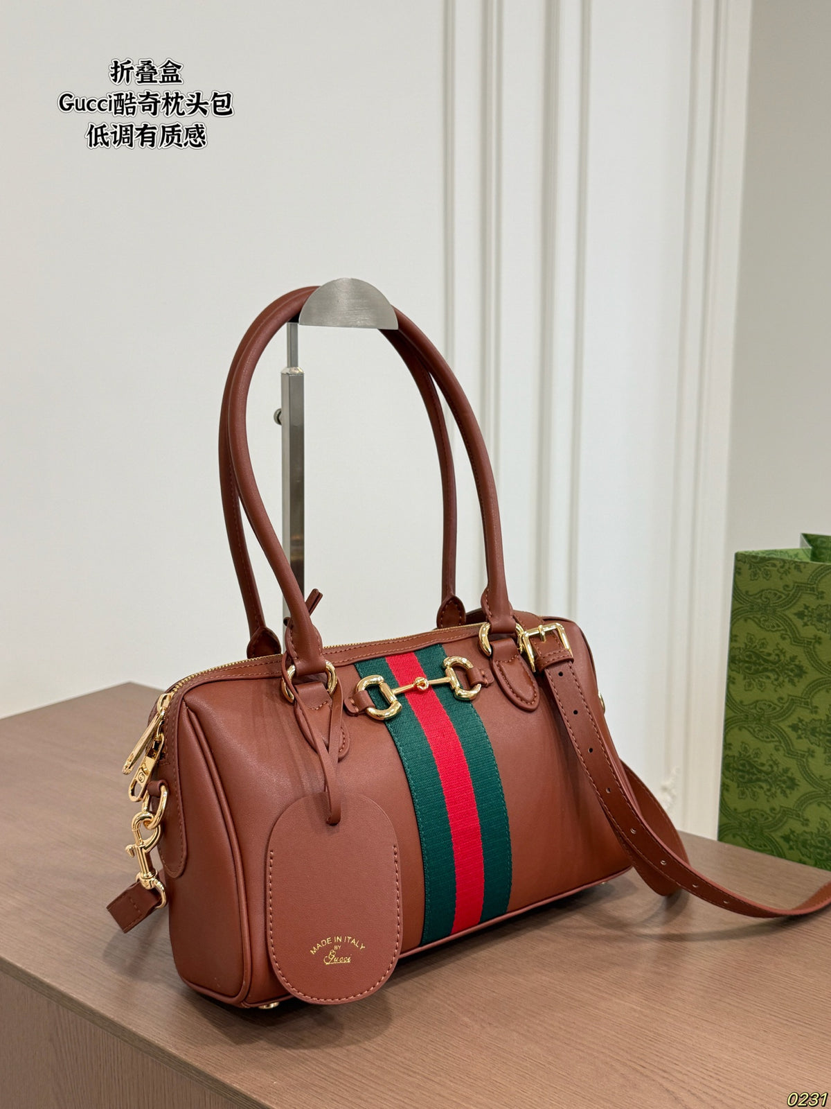Striped Barrel Satchel with Long Handles — view 3