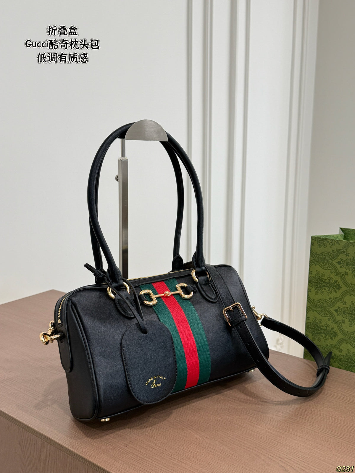Striped Barrel Satchel with Long Handles — view 4
