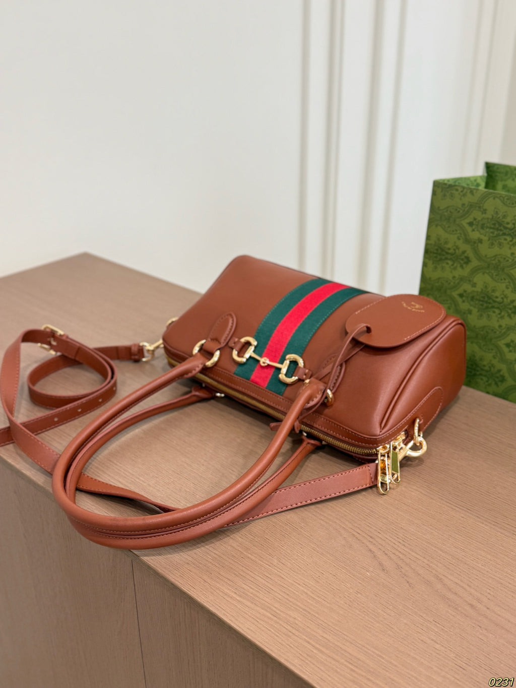 Striped Barrel Satchel with Long Handles — view 6
