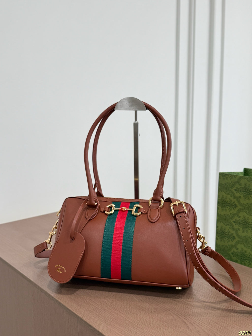 Striped Barrel Satchel with Long Handles — view 7