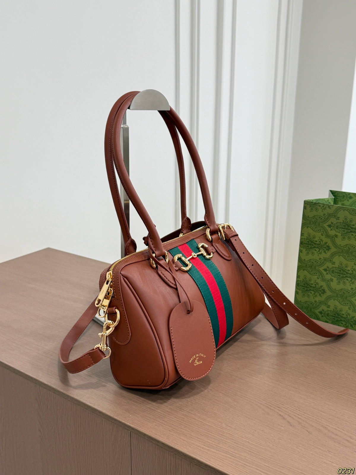 Striped Barrel Satchel with Long Handles — view 8