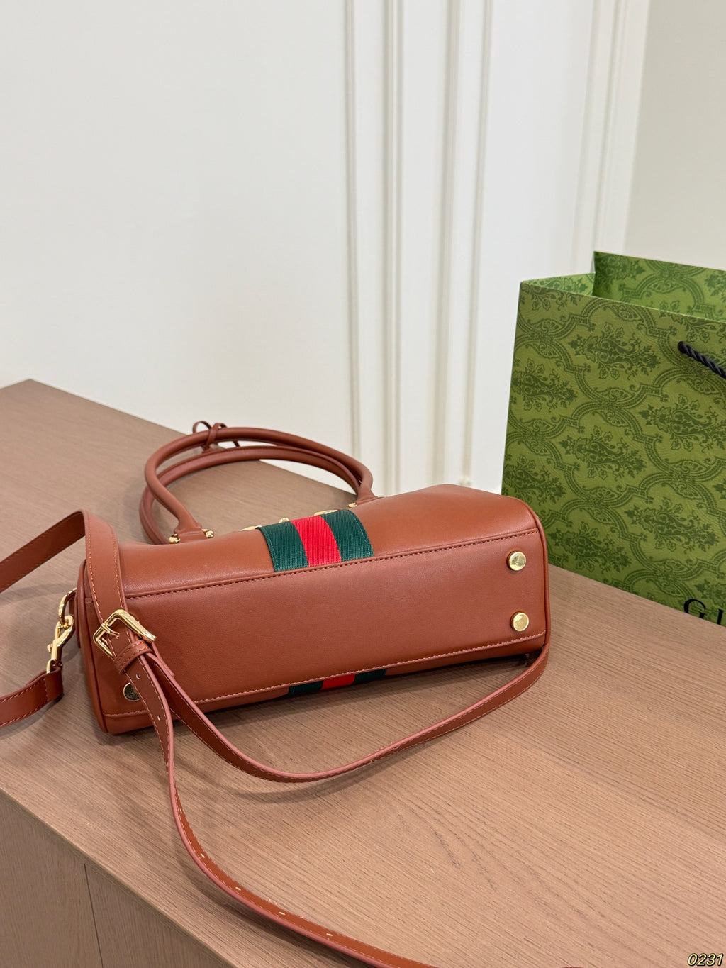 Striped Barrel Satchel with Long Handles — view 9