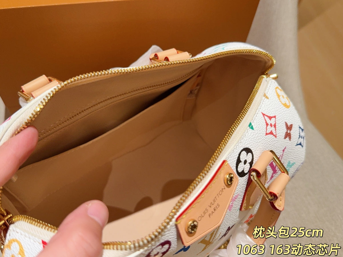 White Multicolor Monogram Barrel Satchel — view 3
