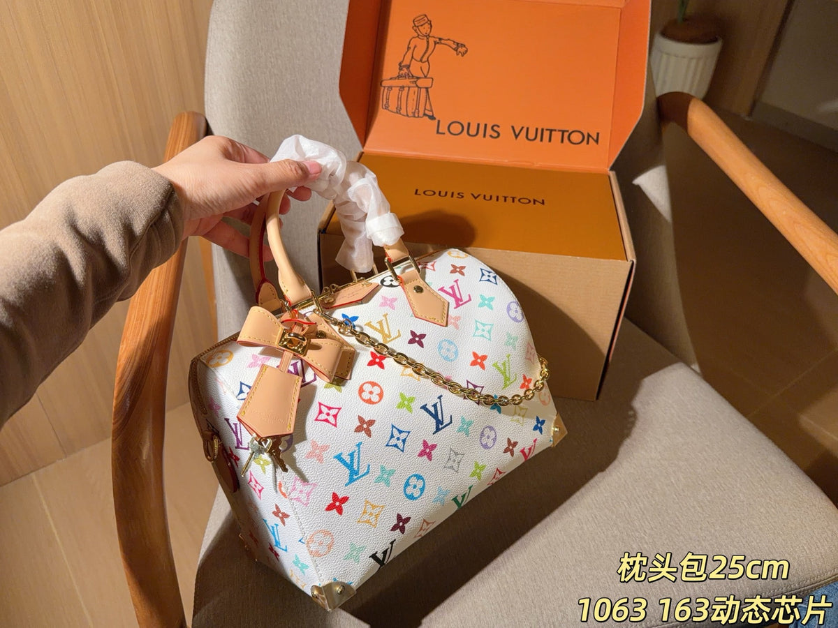 White Multicolor Monogram Barrel Satchel — view 4