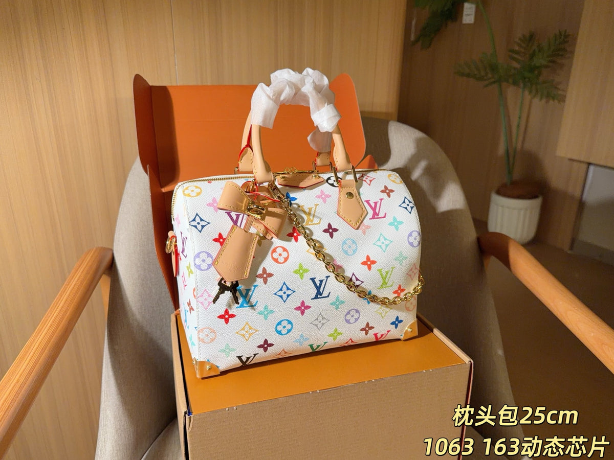 White Multicolor Monogram Barrel Satchel — view 5