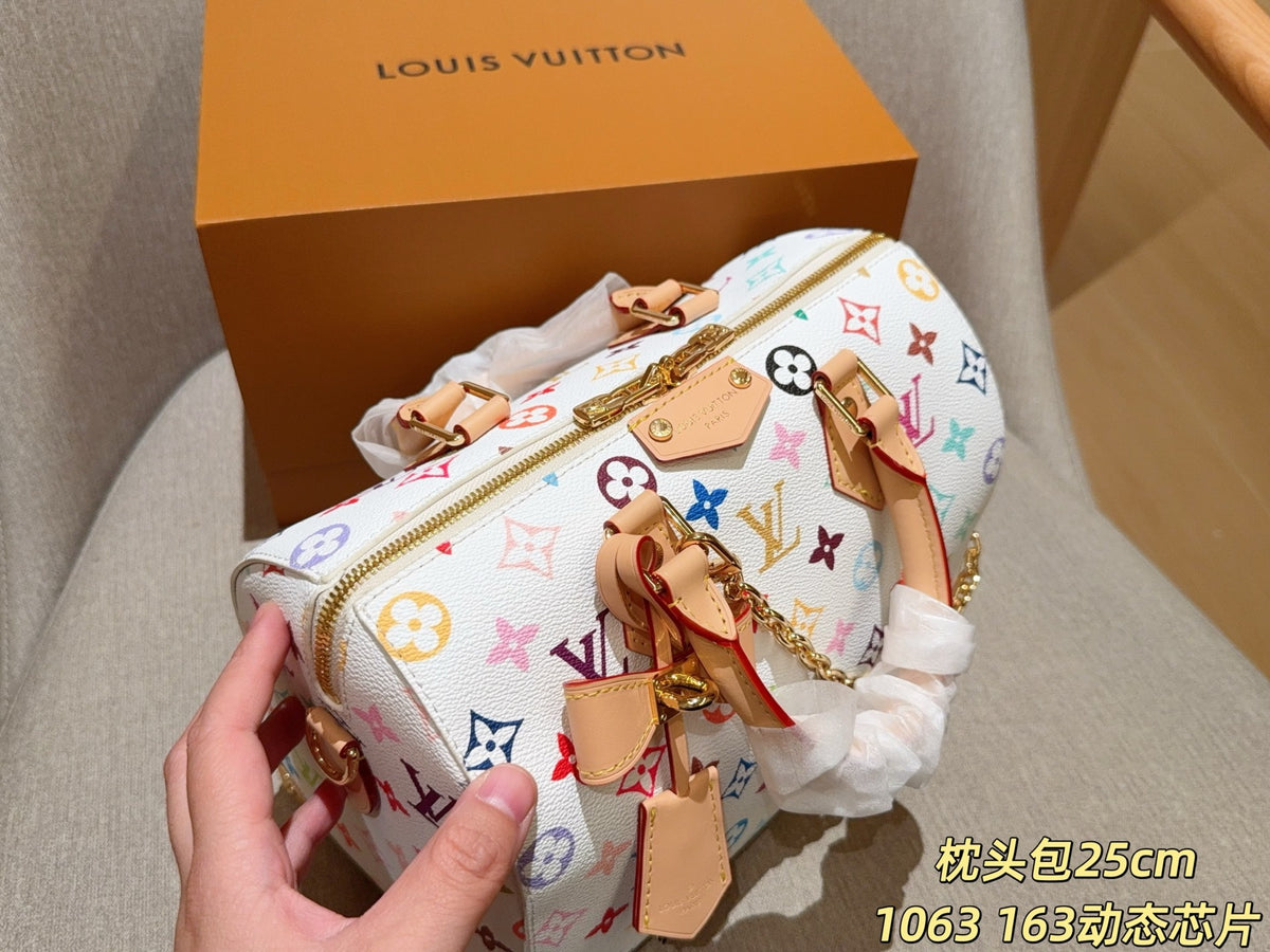 White Multicolor Monogram Barrel Satchel — view 7