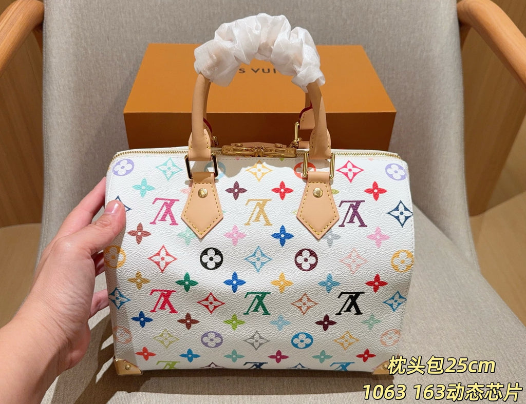 White Multicolor Monogram Barrel Satchel — view 8