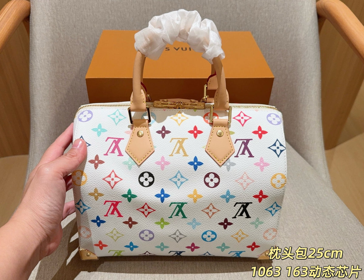 White Multicolor Monogram Barrel Satchel — view 8