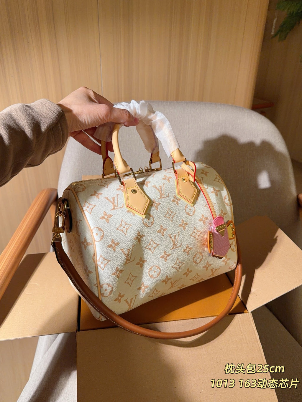 Cream Monogram Barrel Satchel — view 3