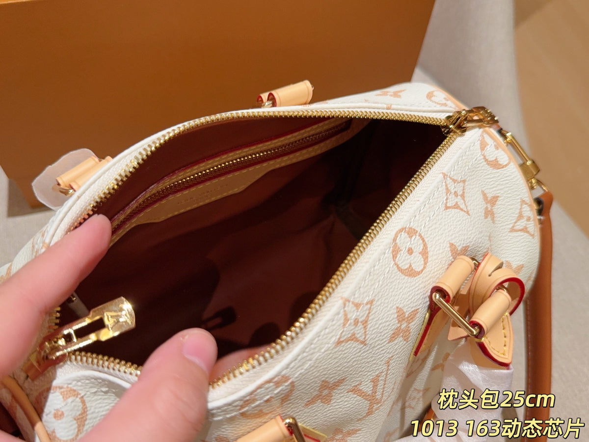 Cream Monogram Barrel Satchel — view 4