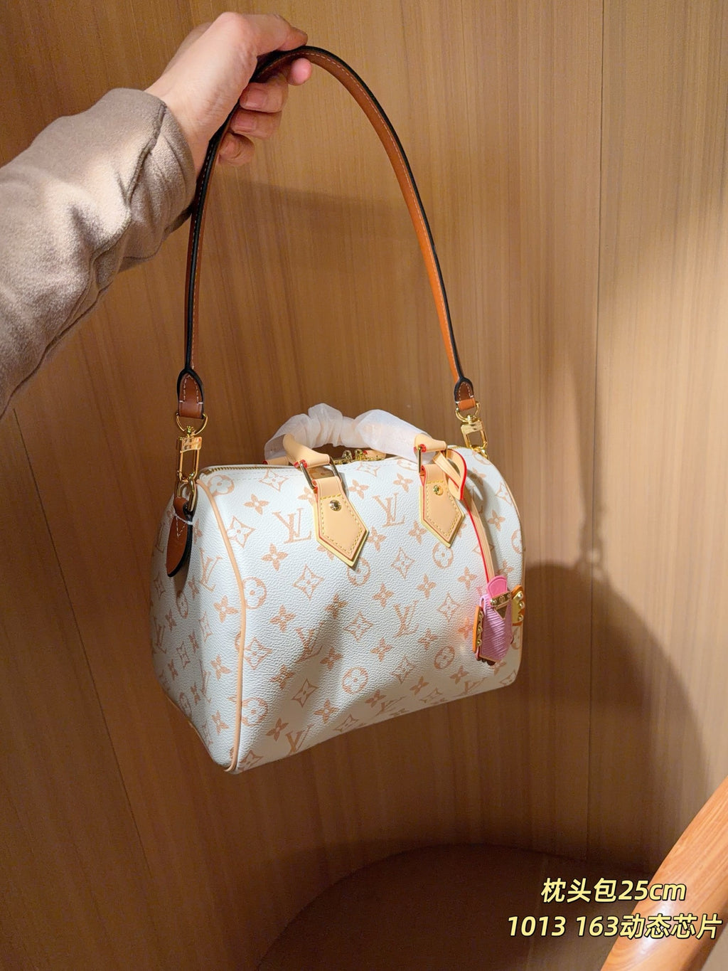 Cream Monogram Barrel Satchel — view 5