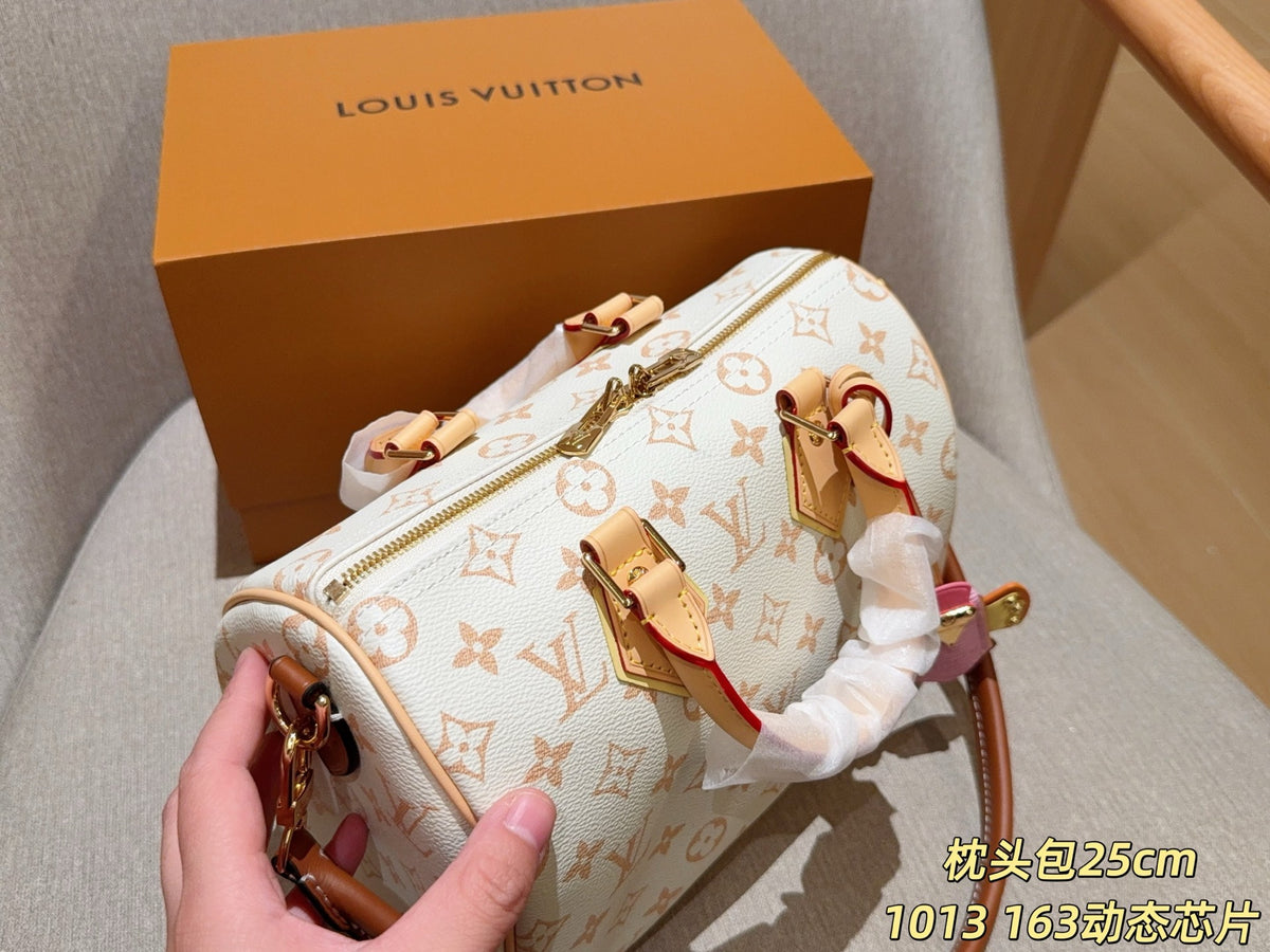 Cream Monogram Barrel Satchel — view 6