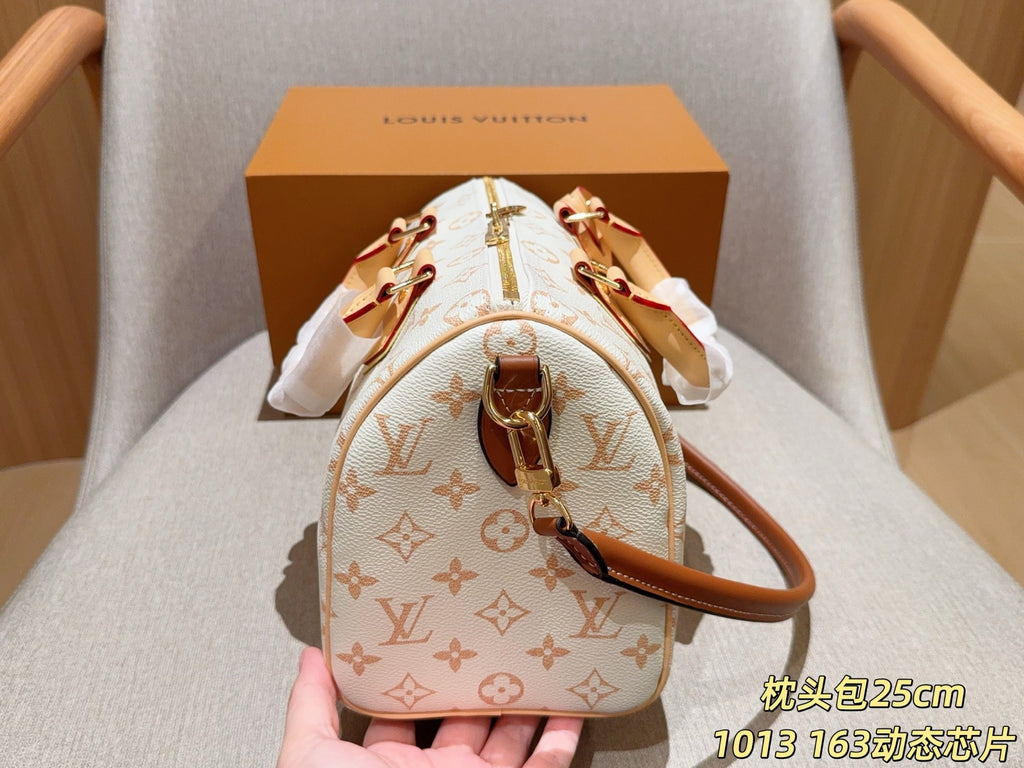 Cream Monogram Barrel Satchel — view 8