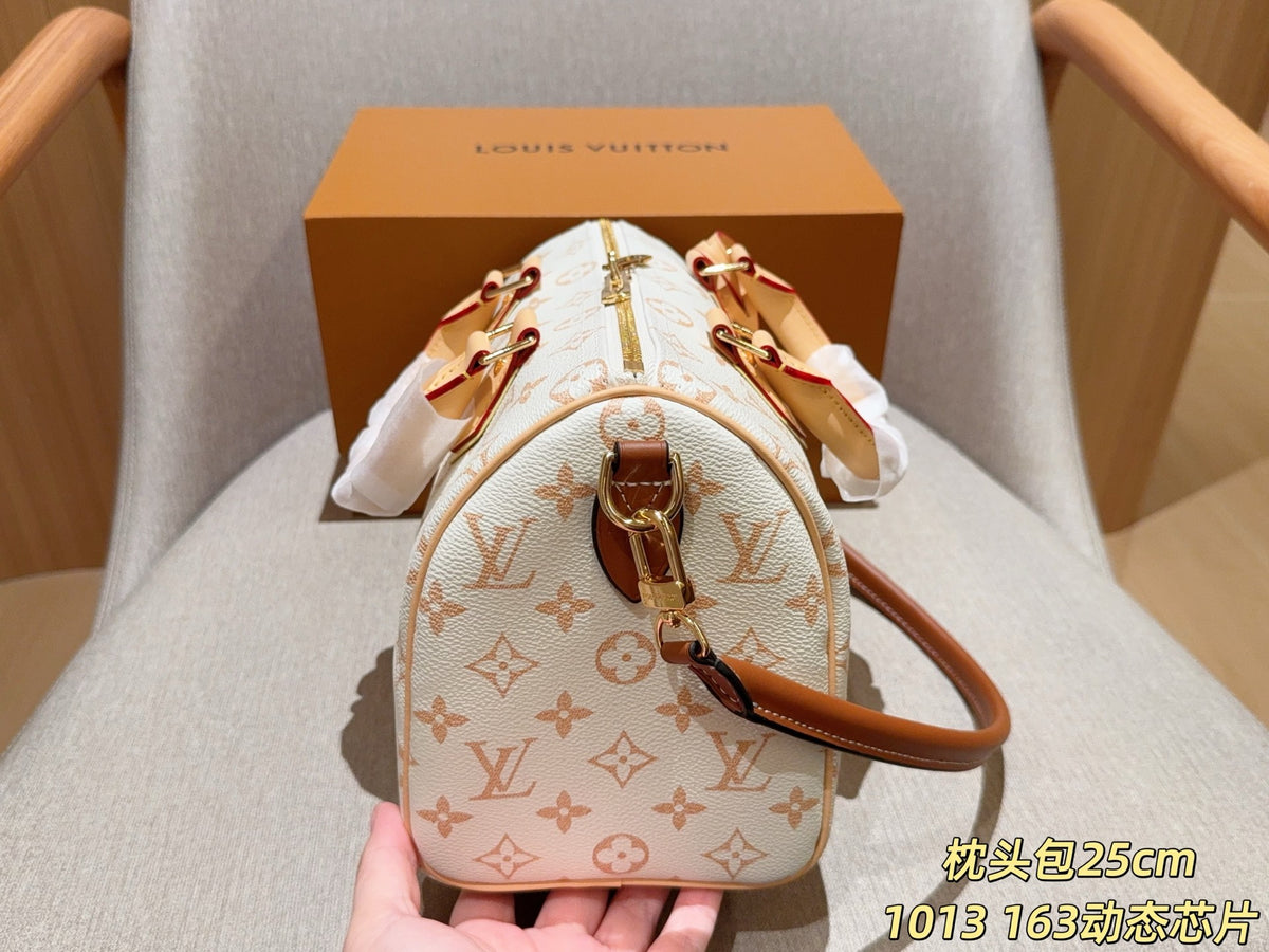 Cream Monogram Barrel Satchel — view 8