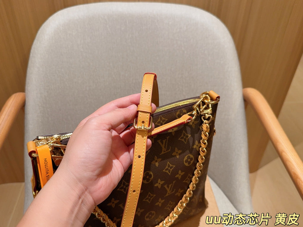 Monogram Slouchy Shoulder Bag with Chain — view 3