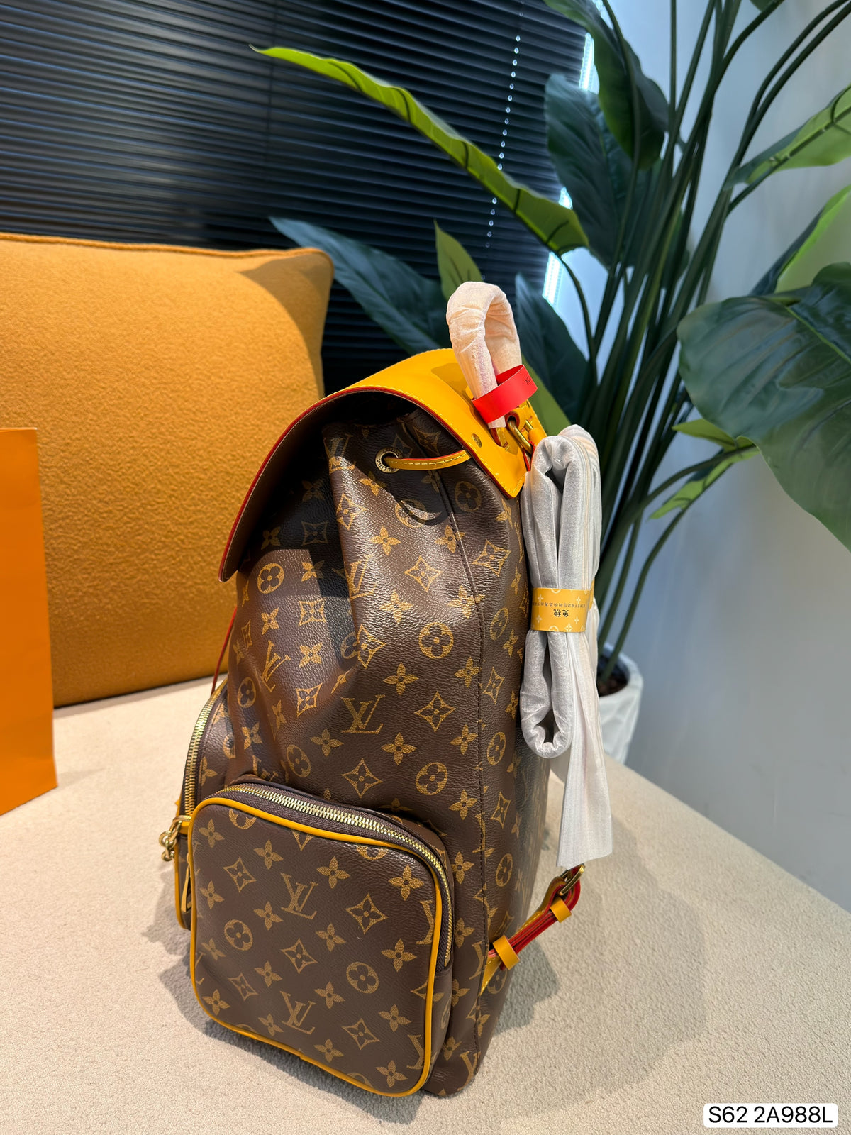Monogram Backpack with Yellow Flap — view 4