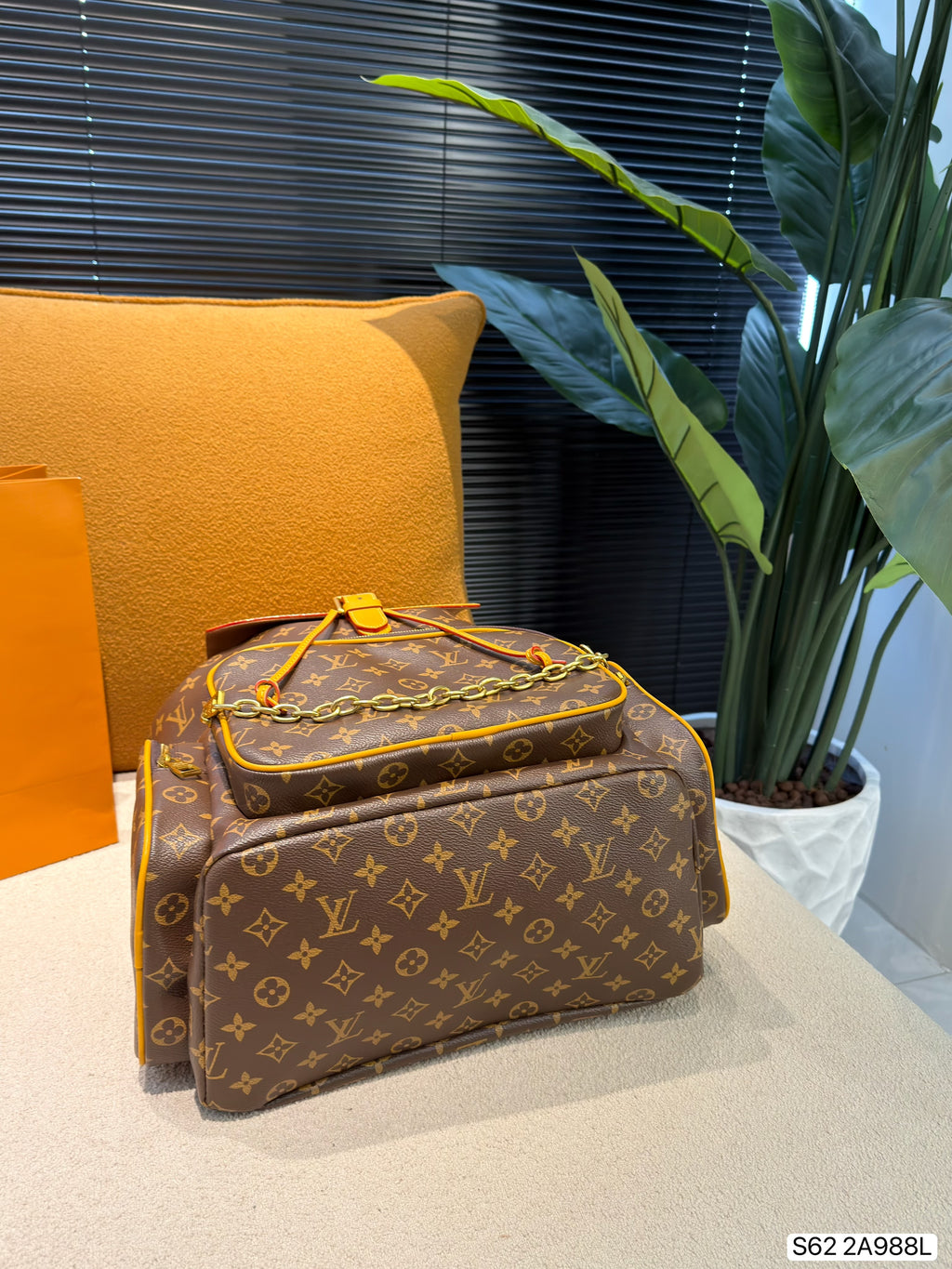 Monogram Backpack with Yellow Flap — view 6
