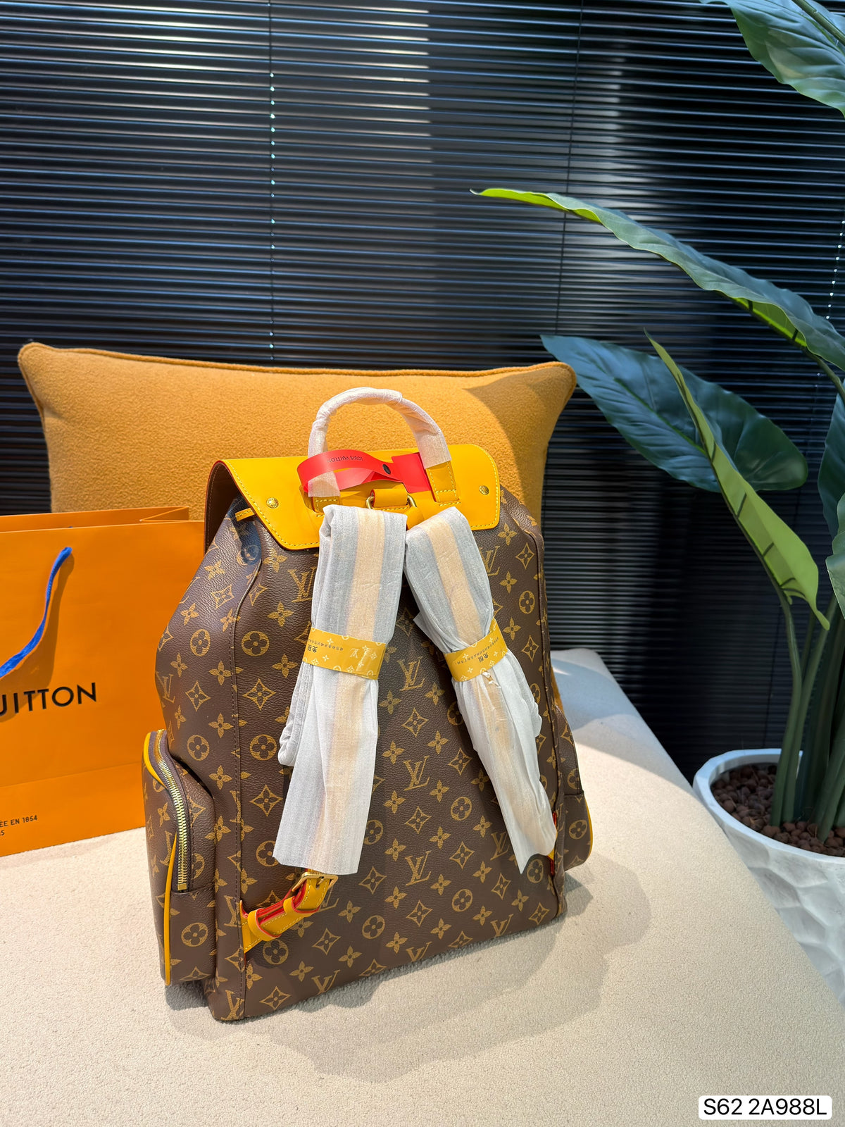 Monogram Backpack with Yellow Flap — view 8