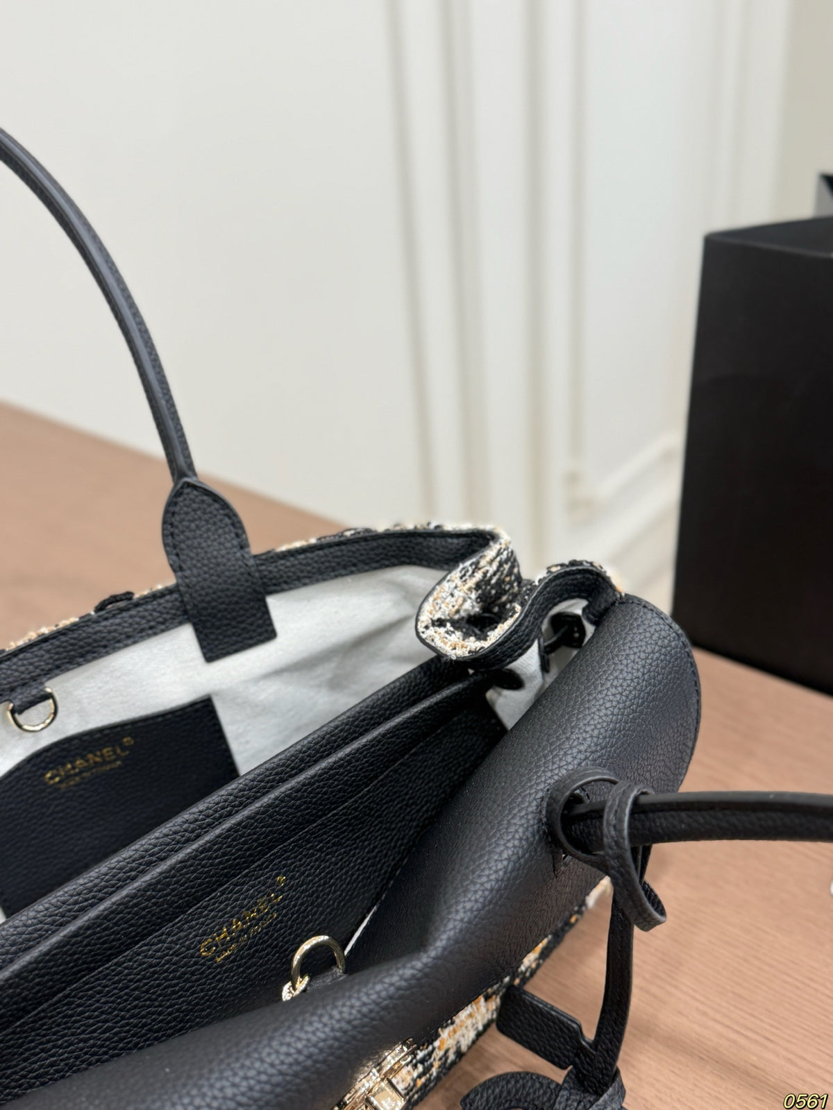 Tweed Flap Shoulder Bag with Long Handles — view 2