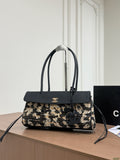 Tweed Flap Shoulder Bag with Long Handles — view 3