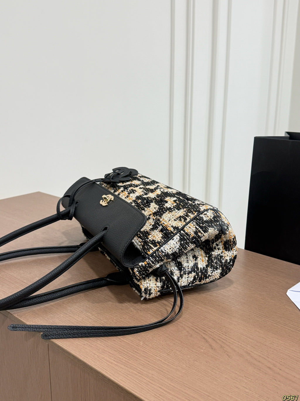 Tweed Flap Shoulder Bag with Long Handles — view 4