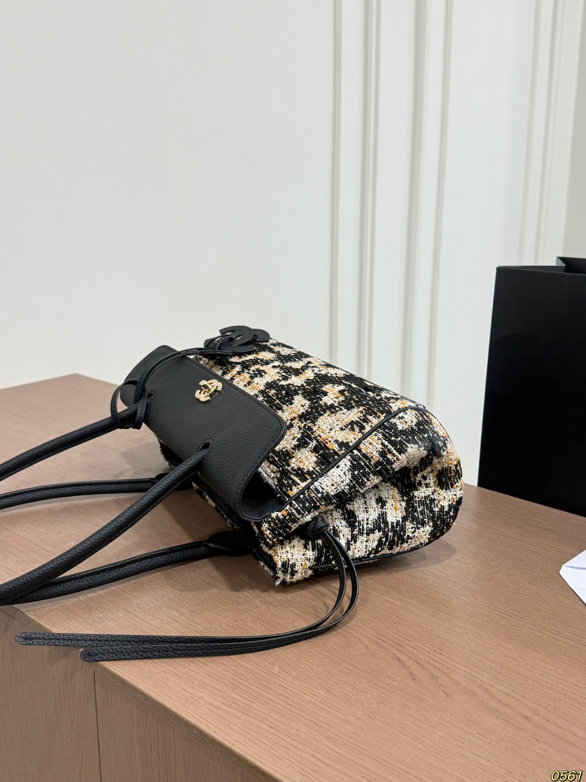Tweed Flap Shoulder Bag with Long Handles — view 4