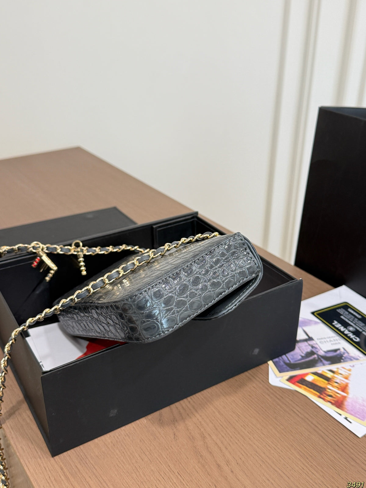 Croc-Embossed Chain Flap Bag — view 2