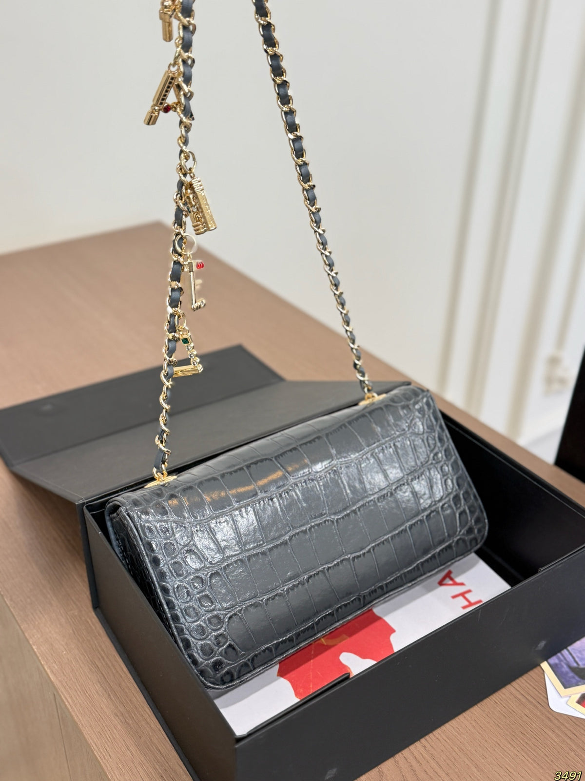 Croc-Embossed Chain Flap Bag — view 7