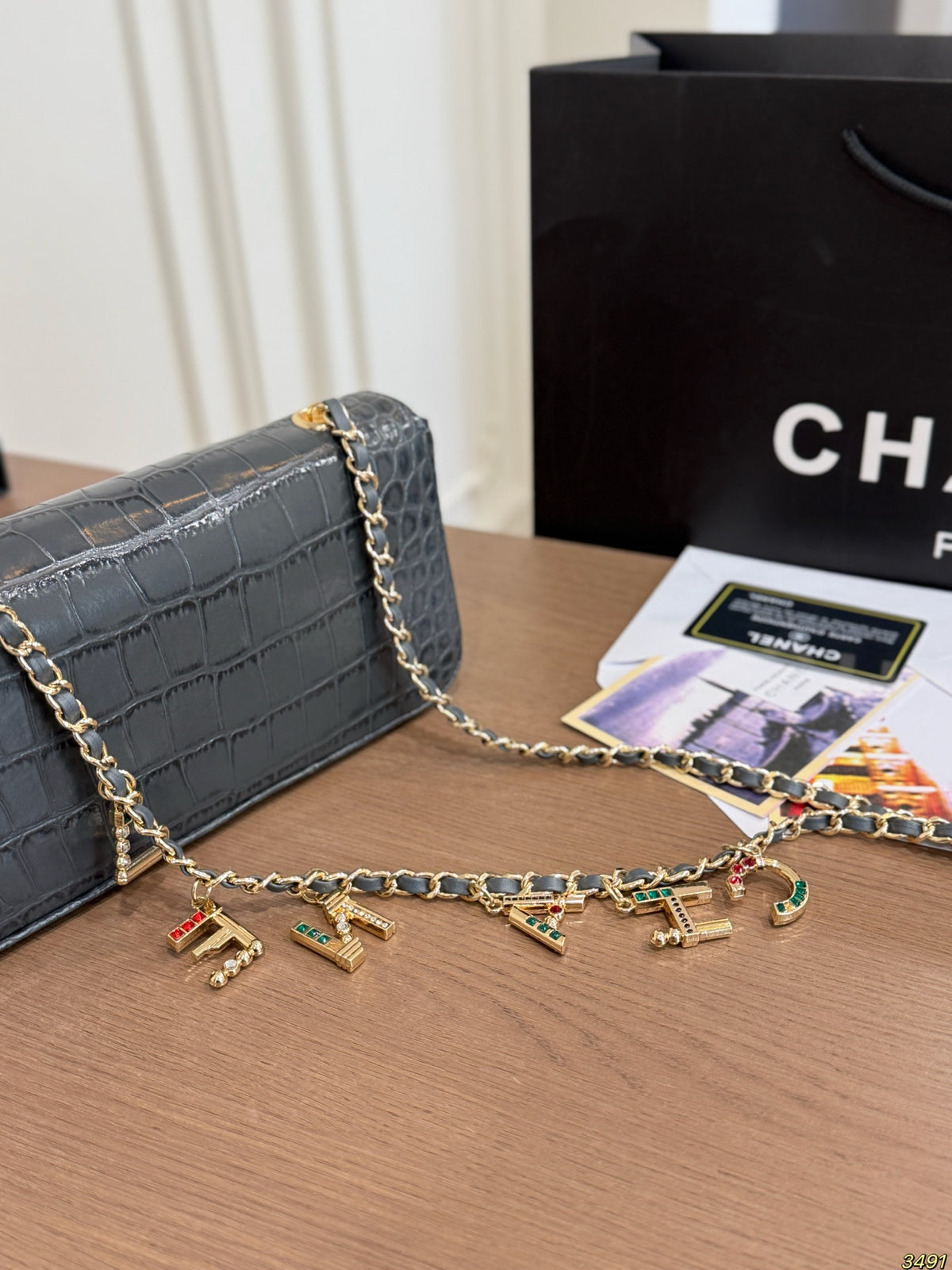 Croc-Embossed Chain Flap Bag — view 9