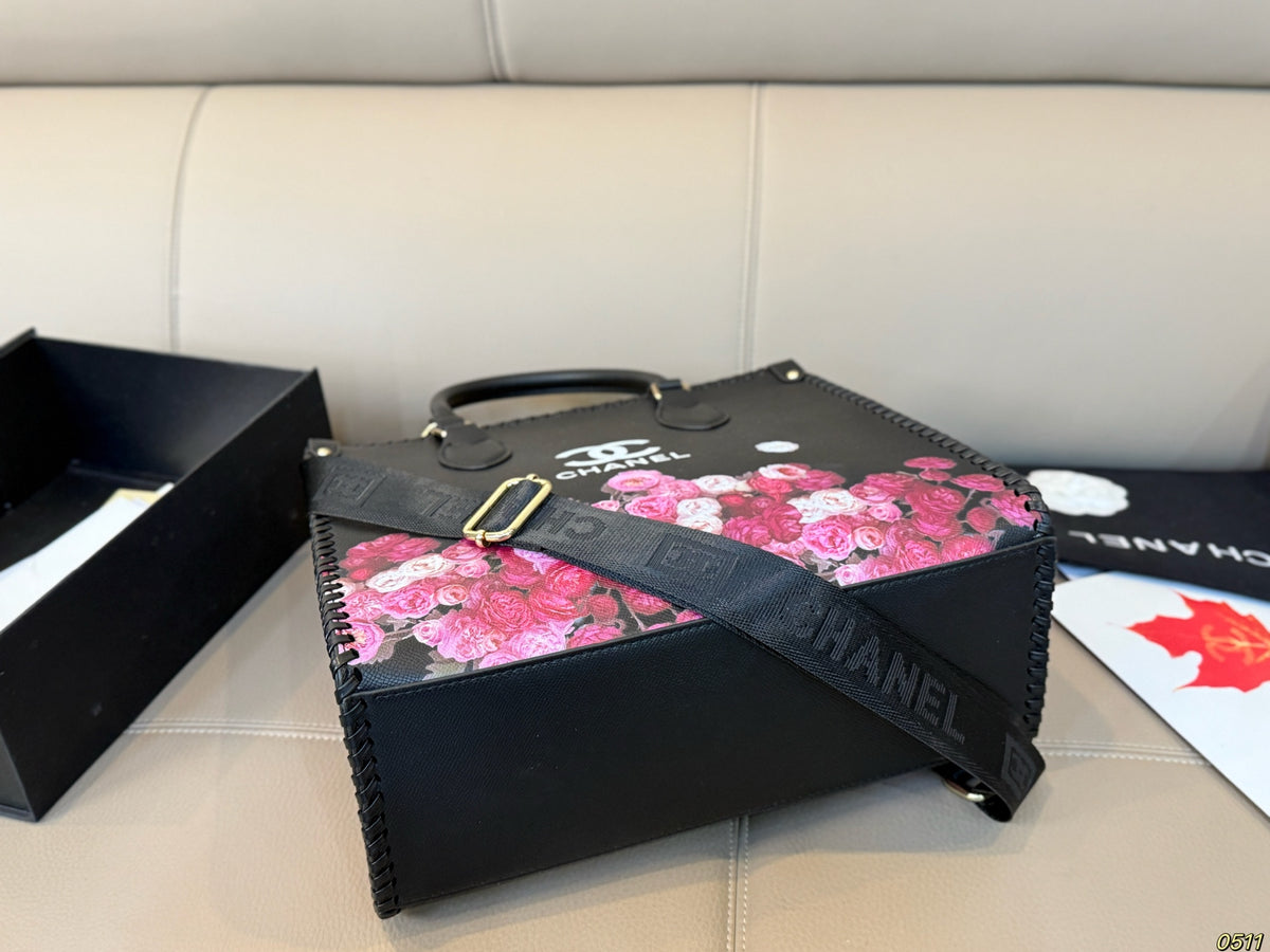 Rose-Print Tote with Detachable Strap — view 7