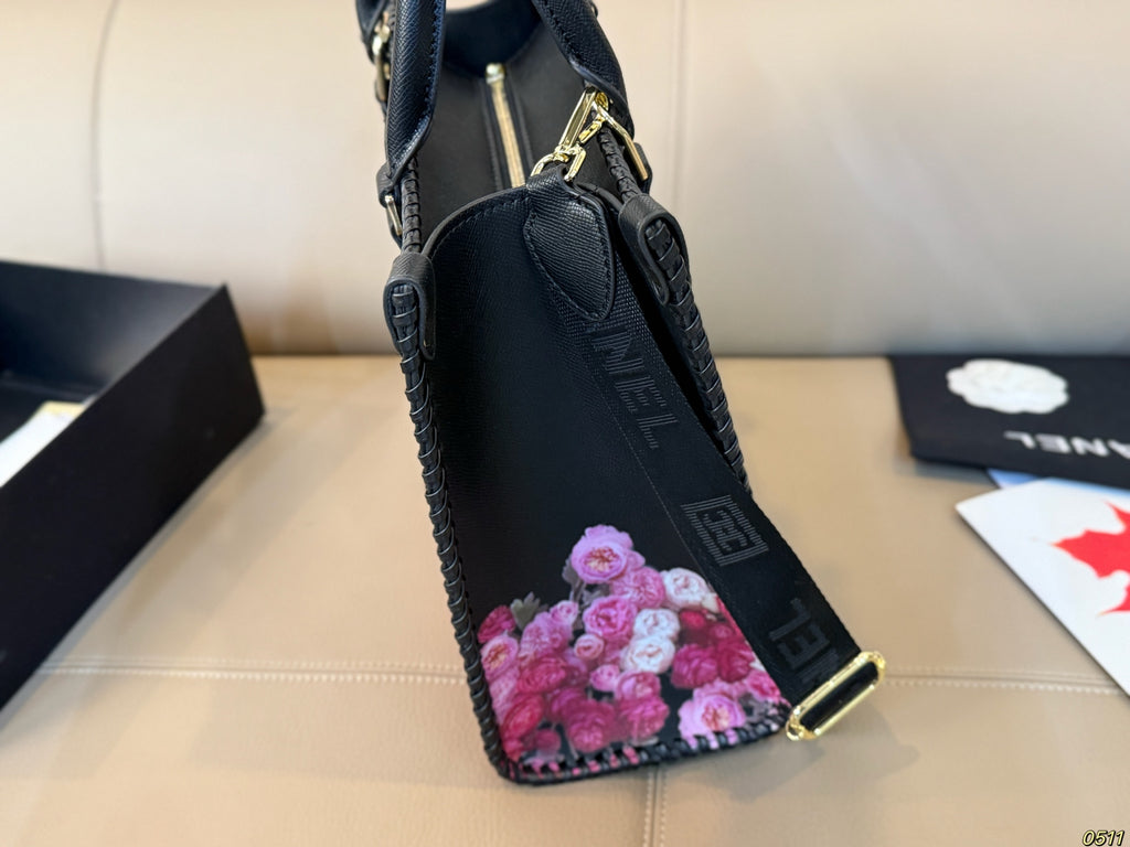 Rose-Print Tote with Detachable Strap — view 8