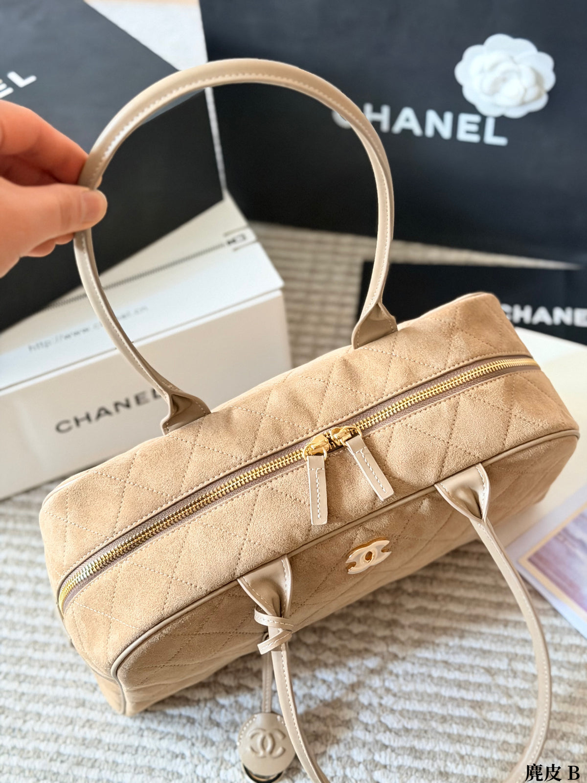 Quilted Suede Bowling Bag — view 13