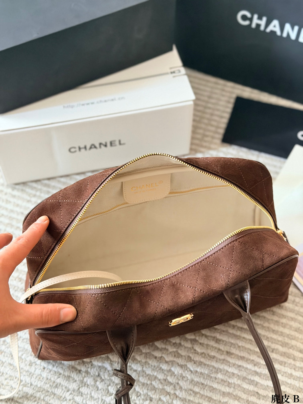 Quilted Suede Bowling Bag — view 2