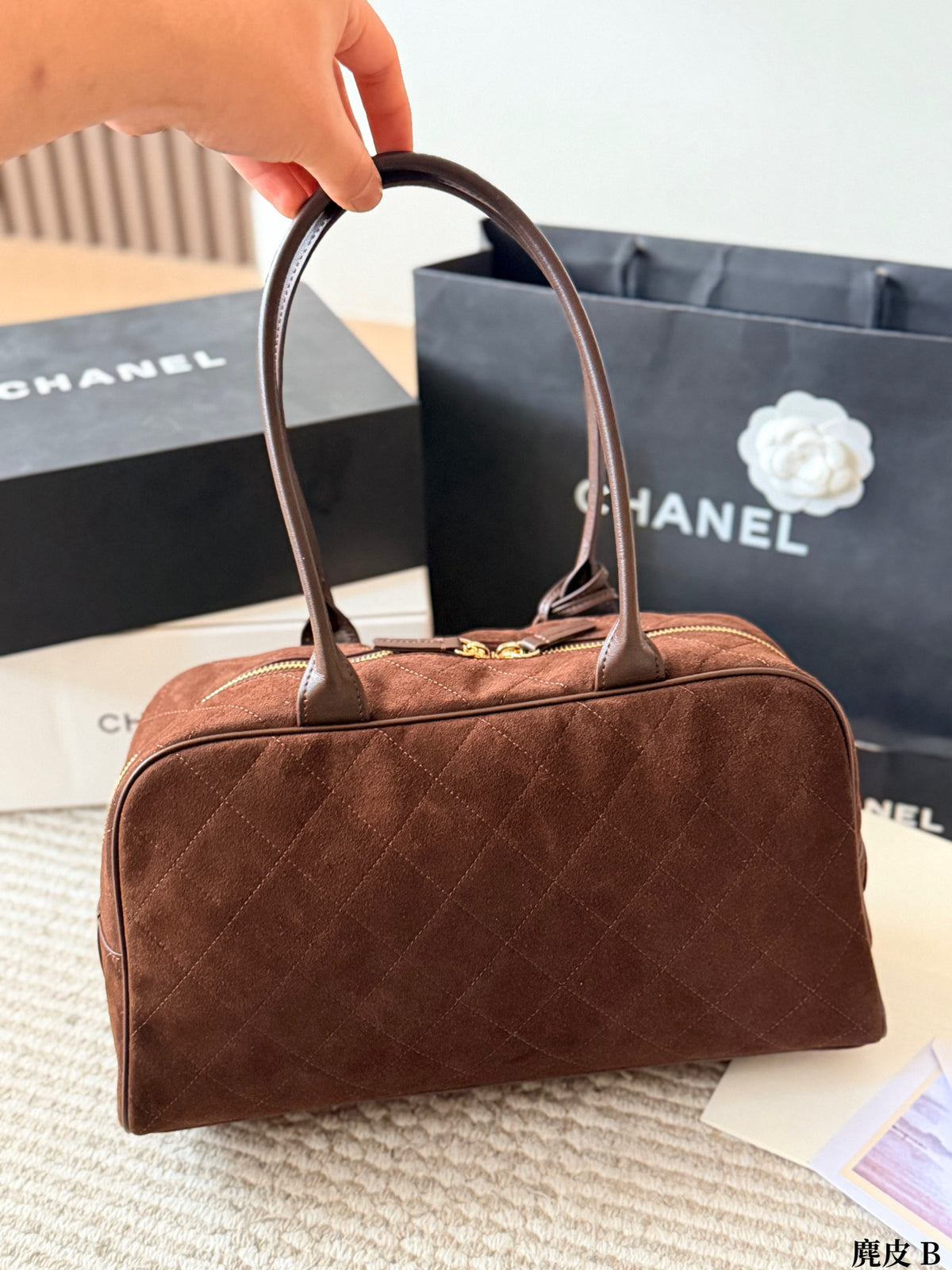 Quilted Suede Bowling Bag — view 3