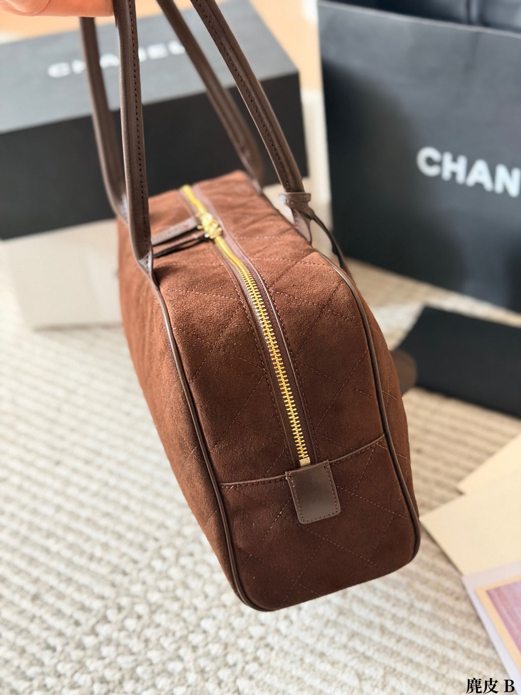 Quilted Suede Bowling Bag — view 7