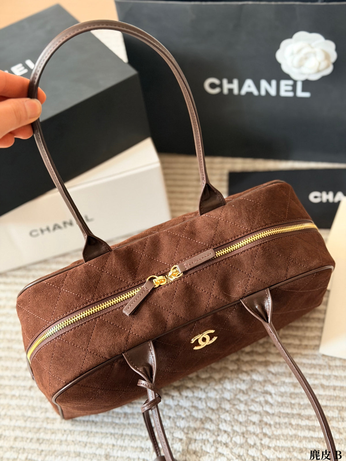 Quilted Suede Bowling Bag — view 9