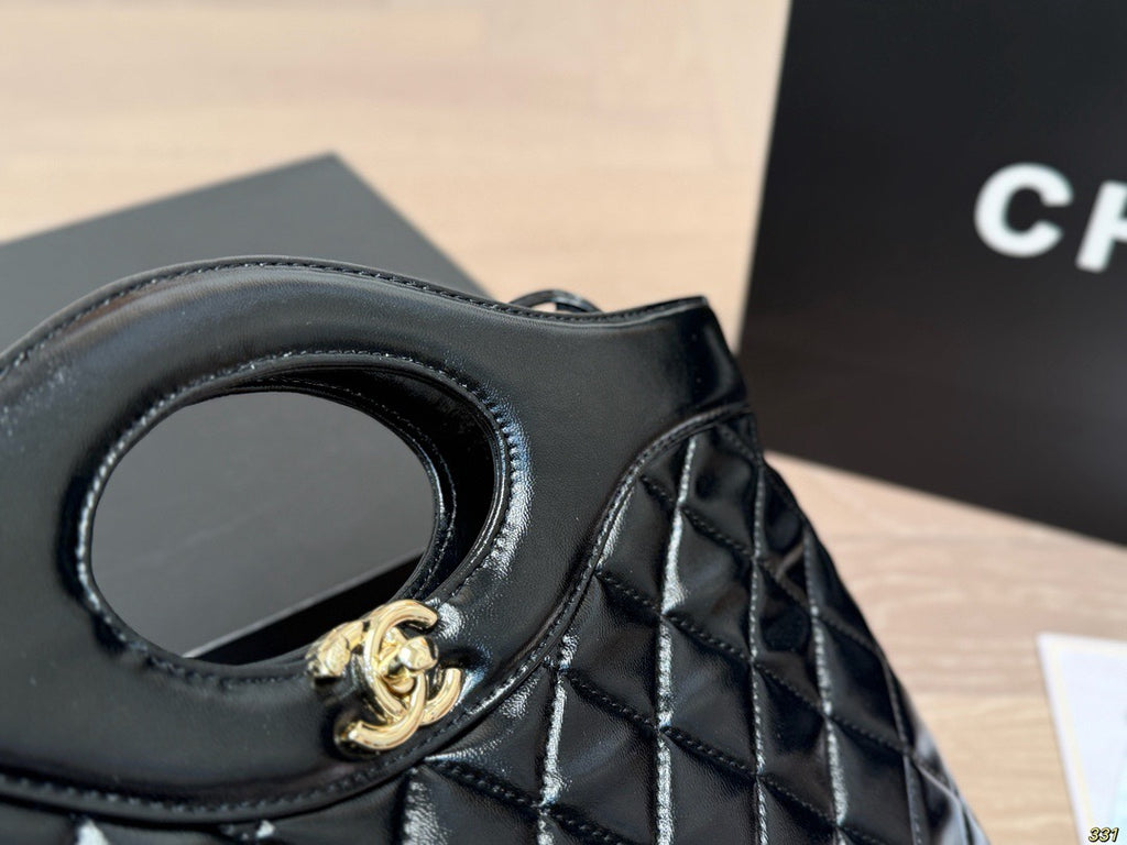 Black Quilted Cutout-Handle Tote — view 2